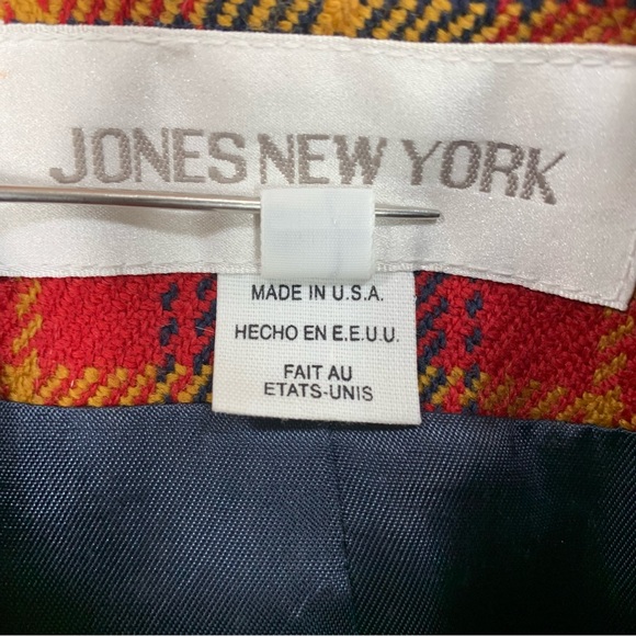 Jones NY~VINTAGE‎ 90s~Women’s 100% Wool Tartan Plaid Velvet Collar Blazer~Sz 10 - Picture 13 of 15